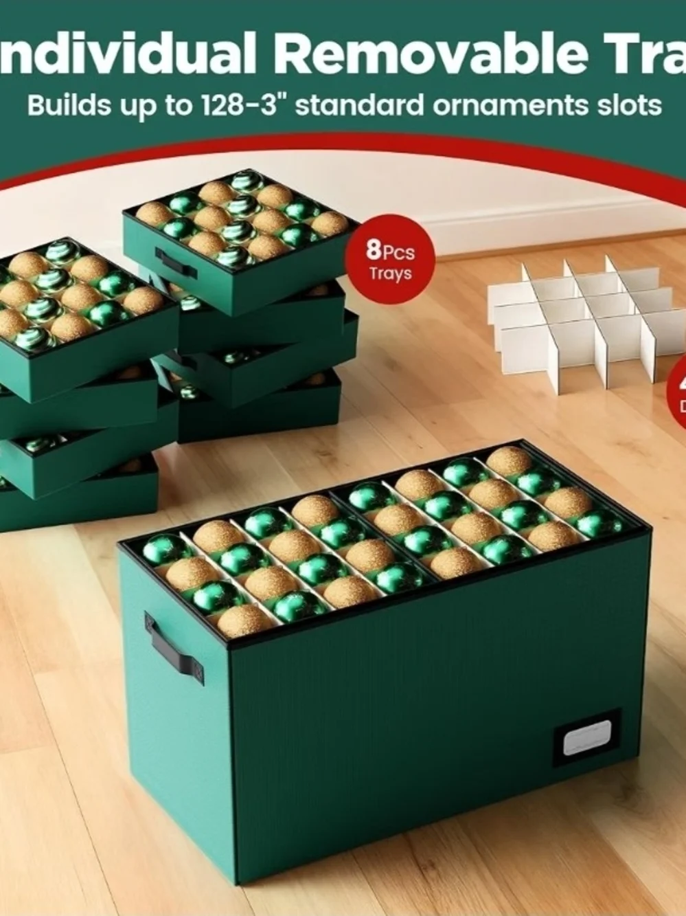 Green Holiday Ornament Storage Organizer with Drawers